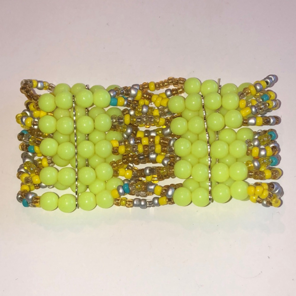Boho Yellow Seed Bead Beaded Stretchy Multi Strand Bracelet